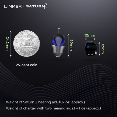 LINNER Saturn 2 OTC Rechargeable Hearing Aids for Seniors, Discreet & Noise-Canceling – - Black GLOBAL SHIPPING