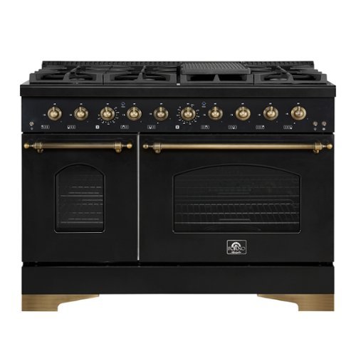 Forno Appliances - Antico 5.5 Cu. Ft. Freestanding  Double Oven Gas Range with Antique Brass Accents - Black-Front_Standard 