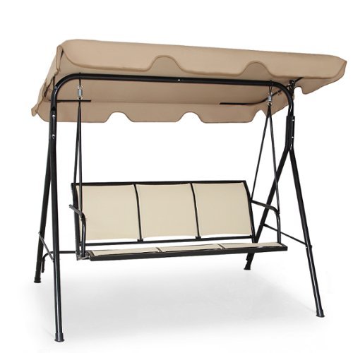 Costway - Outdoor Patio Swing Canopy 3 Person Canopy Swing Chair Patio Hammock - Brown-Front_Standard 