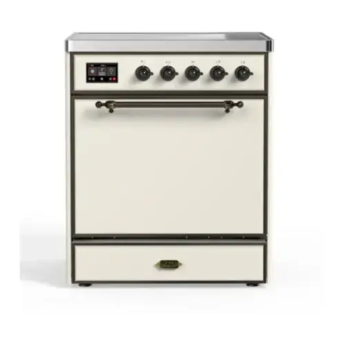 Front. ILVE - ILVE Majestic II 30 inch Induction Range with 4 Elements (Antique White, Burnished Trim) - Antique White.