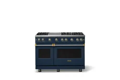 Front. Viking - Pro 5 Series 6.1 Cu. Ft. Freestanding Sealed 6 Burner LP Gas Convection Range/Griddle - Slate Blue w. Brushed Brass - Slate Blue.