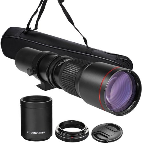 Bower - 500mm/1000mm f/8 Manual Super Telephoto Lens for Nikon D7500 D5600 - Black-Front_Standard 