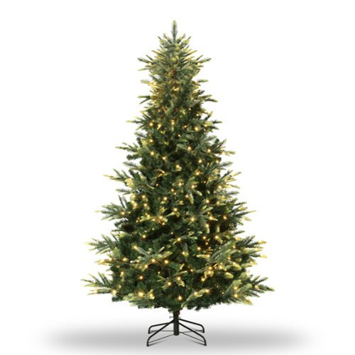 Jojoka - 7.5ft Pre-Lit Artificial Aspen Fir Christmas Tree with 450 Warm Lights & Metal Stand, Green - 7.5FT with 450 Lights-Front_Standard 