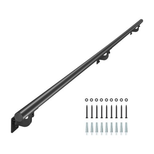 VEVOR - Wall Mounted Stair Handrail, 7ft Pipe Staircase Handrail, Galvanized Aluminum, 1.26 inch Pipe Diameter - Black-Front_Standard 