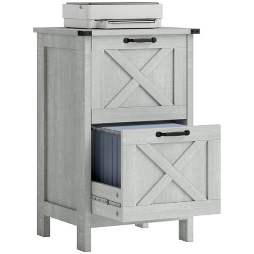 Homcom - File Cabinet with 2 Drawers, Rustic Farmhouse Office Storage Cabinet for A4, Letter Size - Light Gray-Front_Standard 