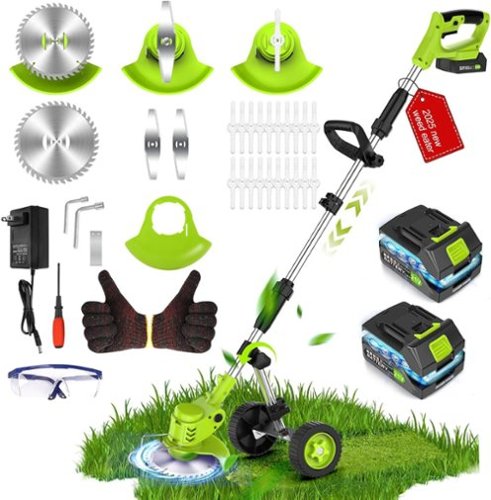 GlowWise - Electric Weed Wacker Grass Trimmer, 3 in 1 Weed Eater Battery Powered, Cordless Trimmer with 2pcs 21V Batteries - Green-Front_Standard 