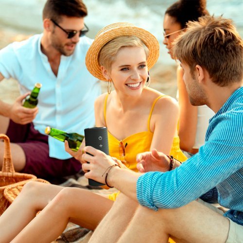 Tronsmart Mirtune C2 Portable Bluetooth Speaker, 360° Surround Sound, 24W Deep Bass, IPX7 Waterproof, 24H Playtime with TF/AUX - Black BUY IN QATAR