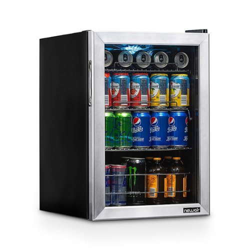 NewAir - 90-Can Freestanding Beverage Fridge, Compact with Adjustable Shelves and Lock - Stainless Steel