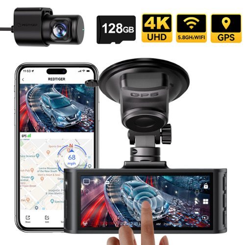 REDTIGER - 4K 3.18" Touch Screen Night Vision Dash Cam , STARVIS 2 , Voice Control , 128GB , 5.8GHz WiFi , GPS - Black-Front_Standard 