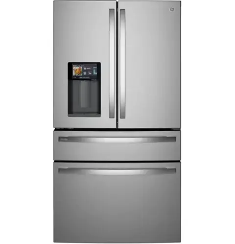 Front. GE Profile - 22.43 Cu. Ft. Smart Counter-Depth 4-Door French Door Refrigerator with Energy Star and Kitchen Assistant - Stainless Steel.
