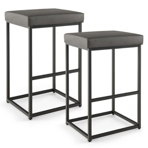 Costway 30" Barstools Set of 2 Upholstered Bar Height Chairs PU Leather w/Footrest - Grey + Black