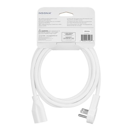 Insignia™ 8’ 16 AWG Indoor Extension Power Cord with Rotating Plug - White BUY IN EUROPE