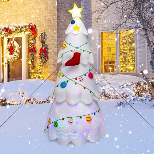 Costway 8FT Inflatable Christmas Tree Blow up Holiday Decoration with Rotating & LED Light - Multicolor