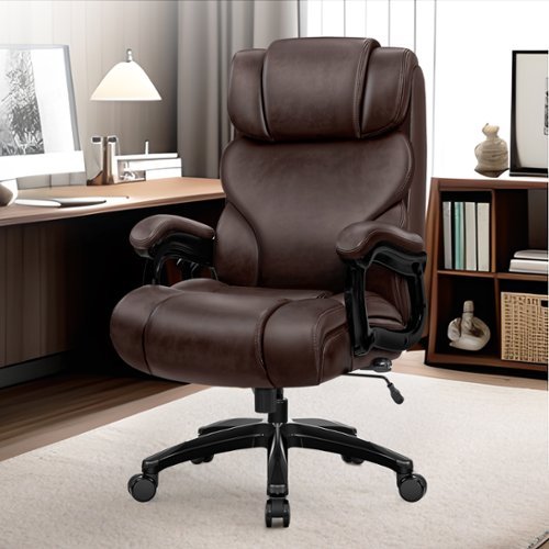Brick Attic - 500lbs Heavy Duty Executive Breathable Leather Office Chair with Adjustable High Back, Lumbar Support Swivel PC Chair - Brown-Front_Standard 