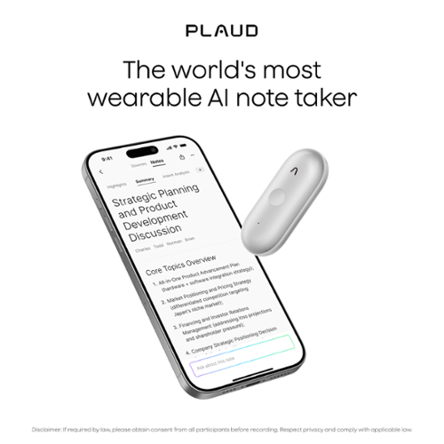 PLAUD - NotePin S Smart AI Voice/Audio Recorder - Silver