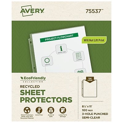 Avery - EcoFriendly Recycled Economy Sheet Protectors, 8.5" x 11", Semi-Clear, 100/Pack - Semi Clear