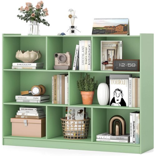 Costway - 8 Cube 3-Tier Open Wooden Bookshelf Toy Storage Organizer with Anti-toppling Kits - Green-Front_Standard 