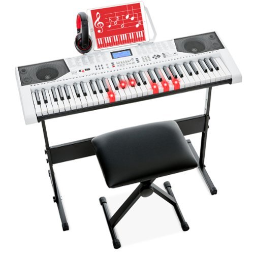 Best Choice Products - 61-Key Beginners Complete Electronic Keyboard Piano Set w/ LCD Screen, Lighted Keys - White-Front_Standard 