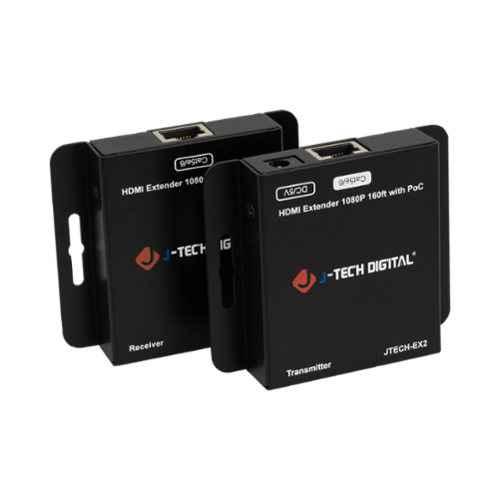 J-Tech Digital - 1080P 60Hz HDMI Extender Balun Over Ethernet with PoC (160ft.) - Black-Front_Standard 
