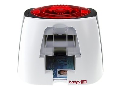 Badgy - 100 ID Printer, Multicolored - White/Black/Red-Front_Standard 