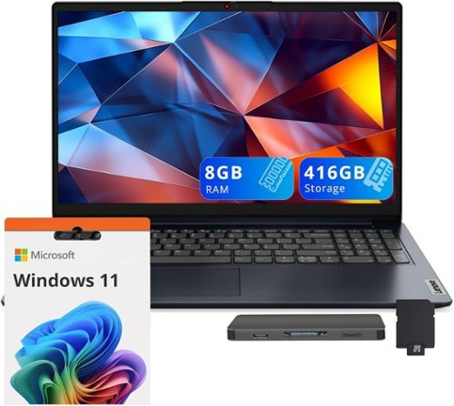 Lenovo - IdeaPad 1 15.6" HD Laptop, Intel Celeron N4500, 8GB RAM, 128GB SSD+128GB eMMC,Win 11 + 128GB Dock Station - Blue-Front_Standard 