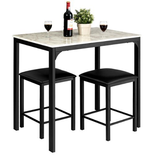 Costway 3 Piece Counter Height Dining Set Faux Marble Table and 2 Chairs Kitchen Bar - White