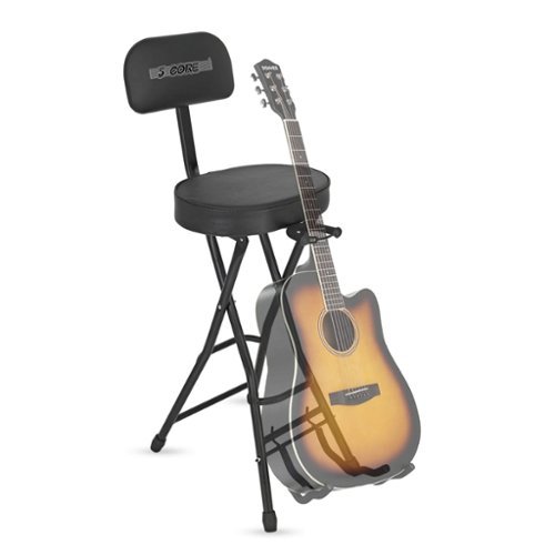 5 CORE - Guitar Stool Adjustable Backrest Piano Chair 3.15" Padded Seat Music Stand - Black-Front_Standard 