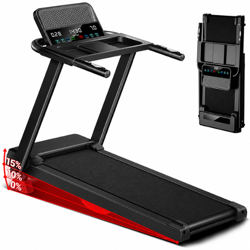 ROBORE - P8 Portable Folding Treadmill for home, Incline Treadmill w/ Heart Rate Sensor, 12 Preset Programs, Dual Cushion System - Black-Front_Standard 