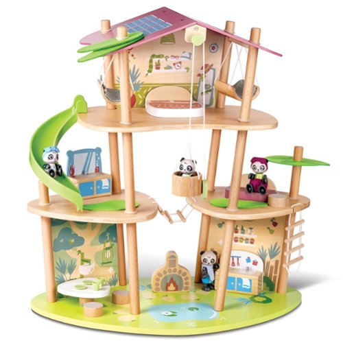 Hape - Hape: Pandas Bamboo House - 25pc Wooden & Bamboo 3 Level Doll House,Ages 3+