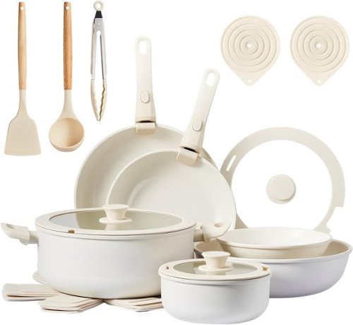 Winado - 22 Pcs Nonstick Pots and Pans Set, Cast Aluminum Pot with Detachable Handles, Glass Lids, Soup Pot for Families, Kitchen - White-Front_Standard 
