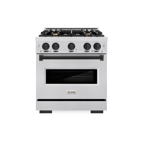ZLINE - Autograph 30 in. Classic Satin Steel Gas Range w/ 4 Burners & Black Accents (CGRSZ-30-MB) - Stainless Steel