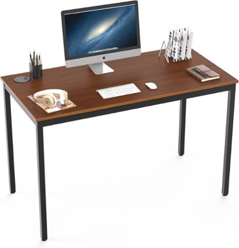Eureka Ergonomic - 47" Home Office Computer Desk - Modern Wood & Metal Writing Workstation - Teak Brown-Front_Standard 