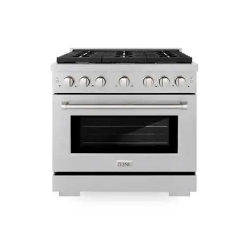 Front. ZLINE - ZLINE 36 in. Paramount Dual Fuel Satin Steel Range w/ 6 Brass Burners & Convection Oven (SDRS-BR-36) - Stainless Steel.