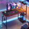 Bestier - 44" Gaming Desk with RGB LED Lights, 4-Tier Storage Shelves, and Hook - Black Carbon Fiber-Front_Standard