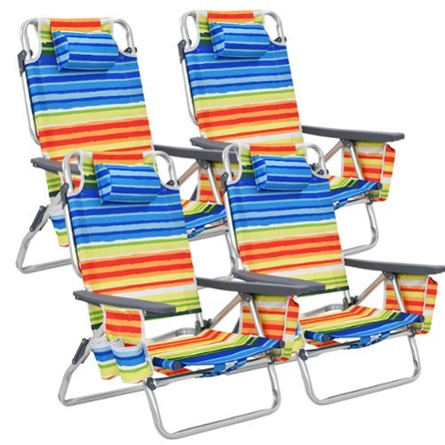 Costway - 4-Pack Folding Backpack Beach Chair 5-Position Outdoor Reclining Chairs with Pillow - Yellow-Front_Standard 