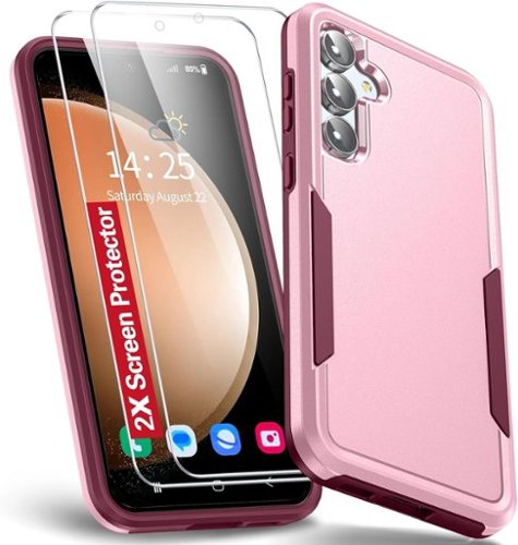 Entronix - Galaxy S23 Bundle: Soft-Touch Dual-Layer Case with 2 Clear Screen Protectors - Pink-Front_Standard 