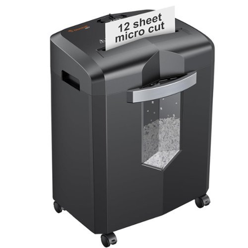 Bonsaii - 12-Sheet Micro Cut Shredder - P-4 Security Level, Shreds Paper, Staple & Clip - 60 Min Continuous Use, Jam-Proof System - Black-Front_Standard 