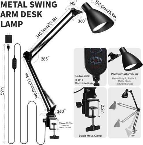 Dazzed Corner LED Desk Lamp,Metal Swing Arm Architect Lamps Black