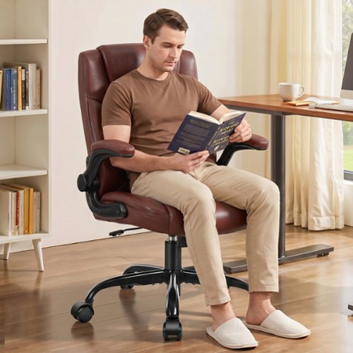 KERDOM - Swivel Tilt Gamer Ergonomic Computer Chair with Lumbar Support, Height Adjustable, Adjustable Arms Space Saving - Vintage Brown-Front_Standard 