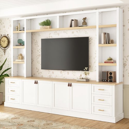 APRILSOUL - 102.3in W 4-Piece Entertainment Center Wall Unit with Adjustable Shelves Bookshelves for TVs Up to 75in 6 Drawers - White-Front_Standard 