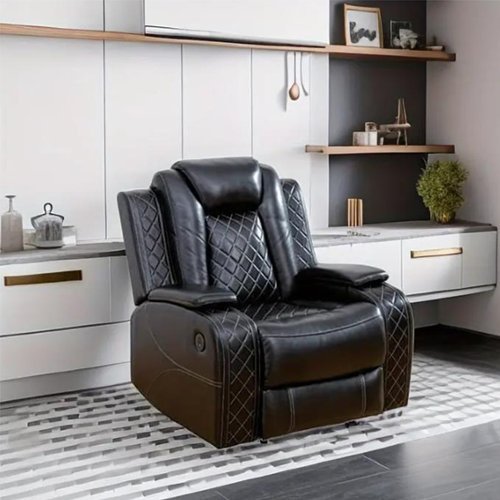 Bestier - Multi-Function Air Leather Recliner with Cup Holder - Black