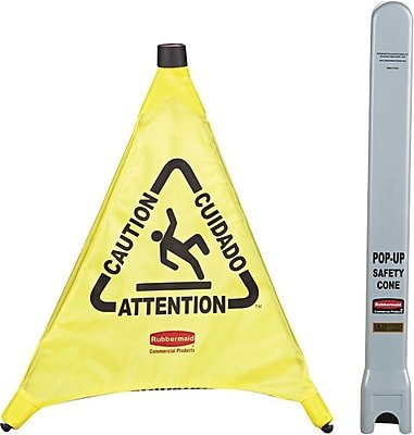 RubberMaid - Rubbermaid® Multilingual "Caution" Pop-Up Safety Cone, 20" x 21" x 21", 1/EA - Yellow And Black