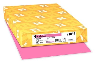 Astrobrights - 11" x 17", Colored Paper, 24 lbs., 500 Sheets/Ream (21033/22623) - Pulsar Pink