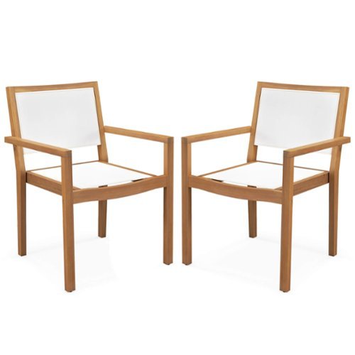 Costway Stackable Dining Chair Set of 2 with Wear-resistant Fabric & Breathable Backrest - White + Natural