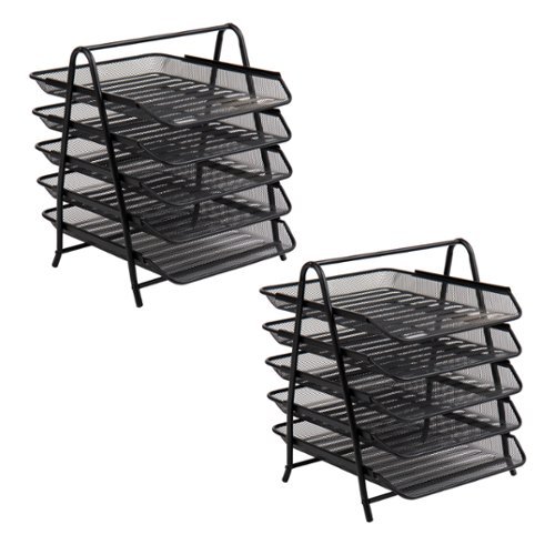 Mind Reader - Network Collection, 5-Tier Paper Tray, File Storage, Desktop Organizer, Metal Mesh, Set of 2, Black-Front_Standard 