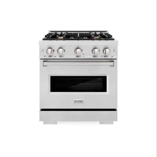 Front. ZLINE - ZLINE 30 in. Classic Satin Steel Stainless Gas Range w/ Convection Oven & 4 Brass Burners (CGRS-BR-30) - Stainless Steel.