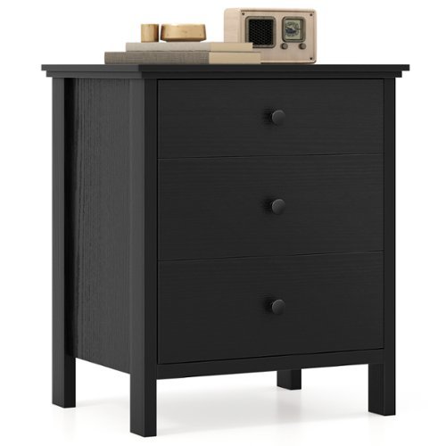 Costway - Nightstand with 3 Drawer for Bedroom Compact Storage Chest Modern Sofa Side - Black-Front_Standard 