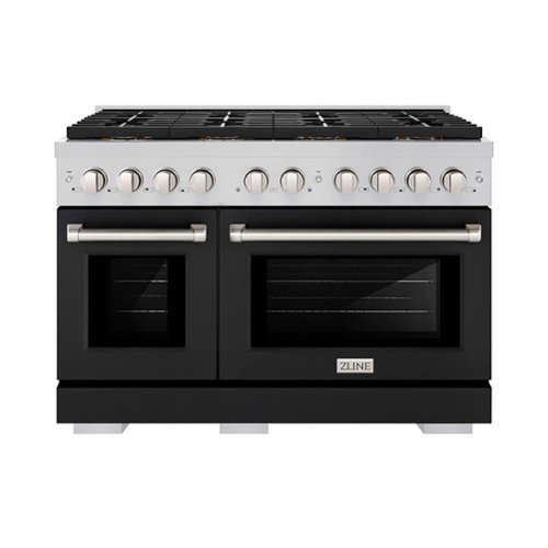 ZLINE - 48 in. Paramount Gas Range with 8 Burner DuoPro Cooktop and Dual Ovens with Black Matte Doors (PSGR-BLM-48) - Stainless Steel with Black Matte Door