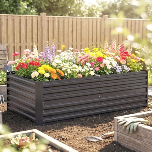Outsunny Raised Garden Bed, Steel Outdoor Planters with Reinforced