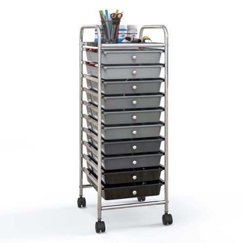 Costway - 10 Drawer Rolling Storage Cart Scrapbook Paper Office School Organizer - Gradient Black-Front_Standard 